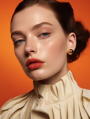 Dewy skin and rosy cheeks the artistry of professional makeup in a fashion portrait.