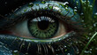 Photo of a woman eyes in blue and green colors with water drops.