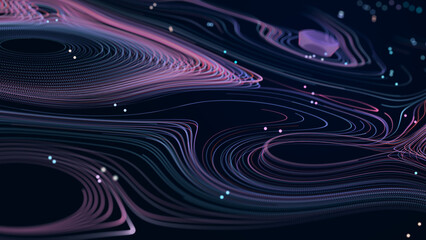 Wall Mural - abstract glitter particles in dark space. network data transfer concept. 3d rendering.
