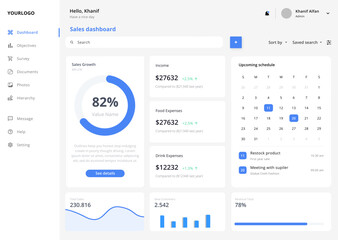 restaurant sales with income, expenses and customers infographic dashboard cms ui kit template