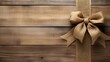  Burlap Christmas Border with Rustic Bow and Ribbon on Wooden Background