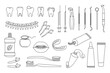© Tatiana - Dental icons set, dentistry symbols collection. Sketches, logo illustrations, dental clinic linear signs pack. Vector