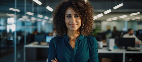 Charismatic multiethnic woman empowered and smiling IT manager and software engineer posing for a portrait