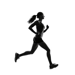 Sporty woman runner in silhouette on transparent background PNG