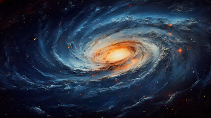 illustration of a starry spiral galaxy in blue orange color