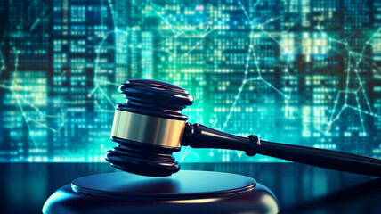 law concept, gavel on a digital background