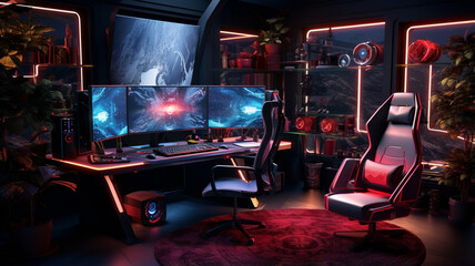 Wall Mural - futuristic spaceship in dark interior with blue computer and space ship