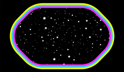 Wall Mural - starry vector background with cartoon holographic frame