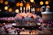 Candle in burning birthday cake