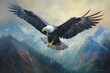 A painting of a soaring eagle above majestic mountains. Generative AI