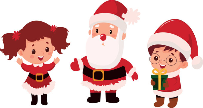 christmas santa claus with children. Christmas set. Chapter for christmas. 