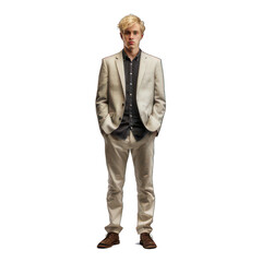 Young blonde male whole body isolated on white created with Generative AI