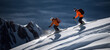 Alpine skier skiing downhill. Winter sports and leasure activities