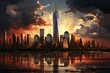 3d render illustration digital painting big city skyline silhouette houses skyscrapers