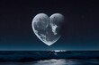 © alpermer - Heart shaped moon over the sea at night time. - Generative AI