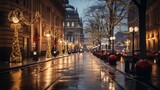 Fototapeta Uliczki - night street in the city, vintage christmas modern city, generative ai