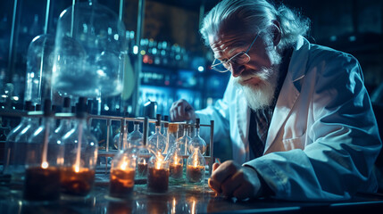 Wall Mural - A focused scientist in a laboratory, wearing a lab coat and conducting experiments with scientific equipment