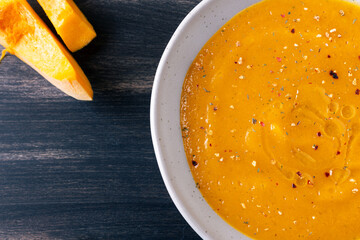 Wall Mural - Pumpkin and carrot cream soup. Autumn dish suitable for lunch and dinner.