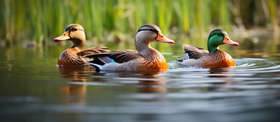 Three ducks in pond