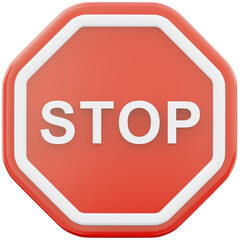 Stop warning sign 3d illustration on transparent background