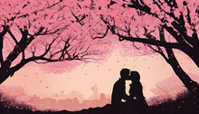 Silhouette Of A Couple Kissing