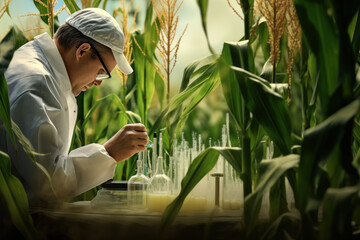 Canvas Print - A researcher studying the conversion of agricultural residues into biofuels as part of sustainable farming initiatives. Generative Ai.