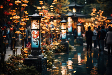 Poster - The annual Lantern Festival, illuminating the night with colorful lantern displays, emphasizing the Concept of cultural festivals. Generative Ai.