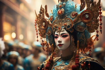 Wall Mural - Traditional Chinese opera performers in elaborate costumes, embodying artistic expression and the Concept of theatrical arts. Generative Ai.