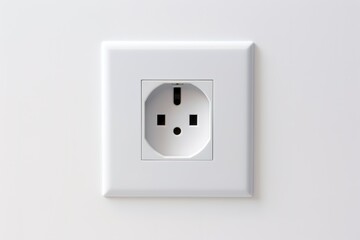 White wall mounted socket board with two electrical sockets and a switch. The socket board is isolated on a white background.