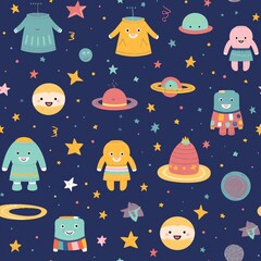 seamless pattern out of space Cute Kids Clothing and Digital Paper with Playful Elements