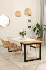 Sticker - Stylish dining room with cozy furniture, mirror and plants