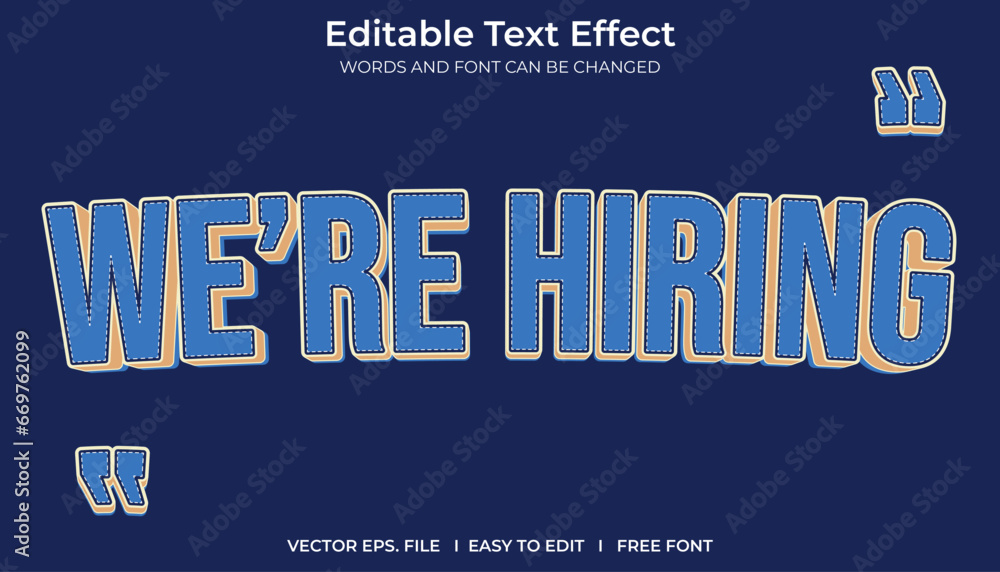Editable Text Effect Were Hiring Typography Template For Banner Youth
