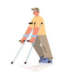 disabled man standing with walking stick people with disabilities concept full length