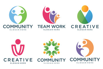 Wall Mural - people teamwork logo icon set symbol of community,group and family.