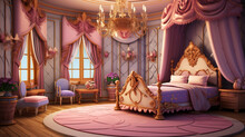 Princess Bedroom In Royal House. Luxury Princess Bedroom Interior In Victorian Style. Generative Ai