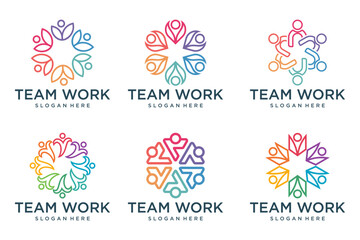 Wall Mural - people teamwork logo icon set symbol of community,group and family.