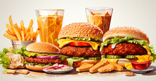 Large Set Of Different Fast Food, Junk Food - AI Generated Image