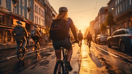 Wall Mural - Cyclists using bicycles at city, An eco-friendly mode of commuting.