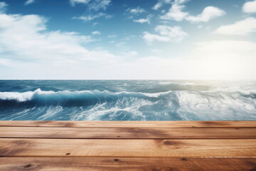 Wall Mural - wooden board with sea background