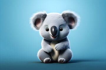 Wall Mural - Cartoon character  koala, funny animal  on blue background, 3d illustration , generated ai