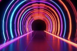 Fototapeta Fototapety przestrzenne i panoramiczne - Abstract neon tunnel with colorful streaks. 3D render. Generative AI