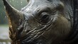 Rhinoceros portrait. Close-up of a rhino. Portrait of a white rhinoceros species known as Ceratotherium simum. Closeup of one horned mammal animal.