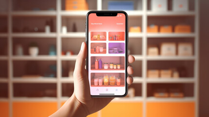 Online shopping: Hand buys product on smartphone, generative ai