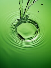 Crystal clear water drip splash on green background AI