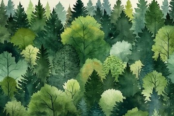 Wall Mural - a forest pattern created through the technique of watercolor. Generative AI