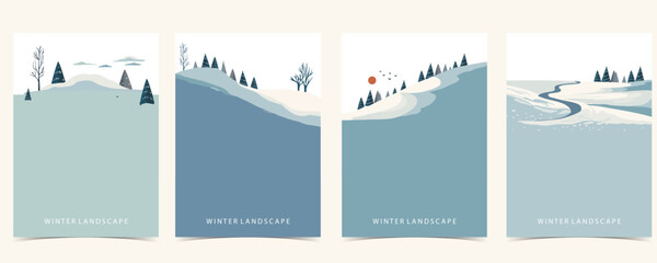 Wall Mural - winter landscape background with mountain,tree.editable vector illustration for postcard,a4 vertical