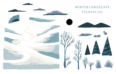  winter landscape object with mountain,tree.Editable vector illustration for postcard,sticker,decoration,icon