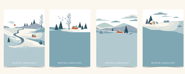 winter landscape background with mountain,tree.editable vector illustration for postcard,a4 vertical