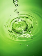 Crystal clear water drip splash on green background AI