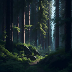 Wall Mural - A thick, lush green forest
